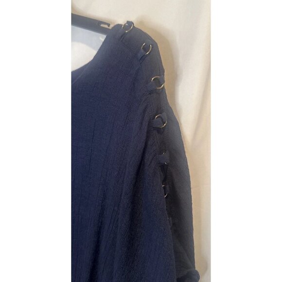 Zac & Rachel Women’s Navy Blue Flutter Short Sleeve Lined Blouse Top Plus Sz 2X - Picture 6 of 12